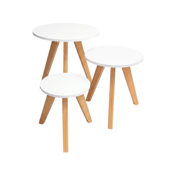 Mesa Auxiliar Nórdica Circular Blanco, Set x 3 (30, 40 y 50 cm)