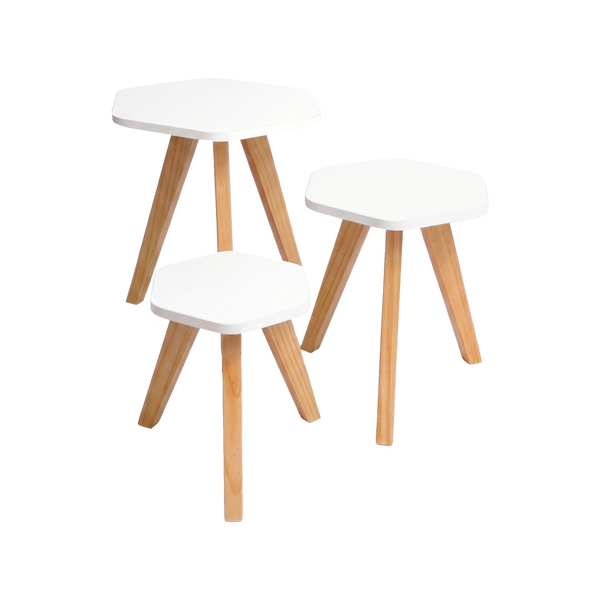 Mesa Auxiliar Nórdica Hexagonal Blanco, Set x 3 (30, 40 y 50 cm)