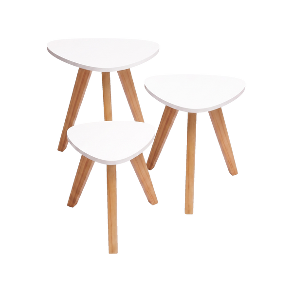 Mesa Auxiliar Nórdica Triangular Blanco, Set x 3 (30, 40 y 50 cm)